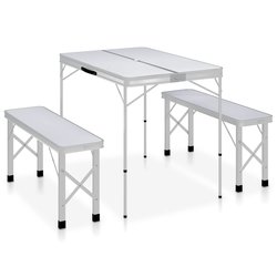 Klappbarer Campingtisch mit 2 Sitzbnken Aluminium Wei