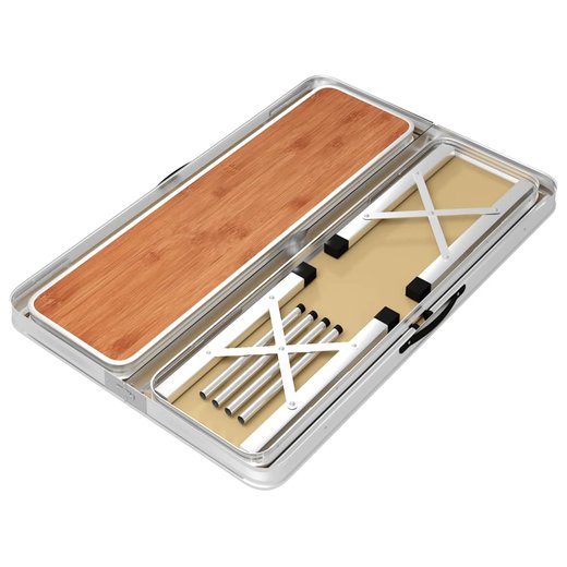 Klappbarer Campingtisch mit 2 Sitzbnken Aluminium Braun