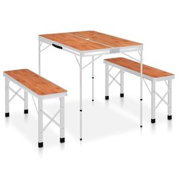 Klappbarer Campingtisch mit 2 Sitzbnken Aluminium Braun