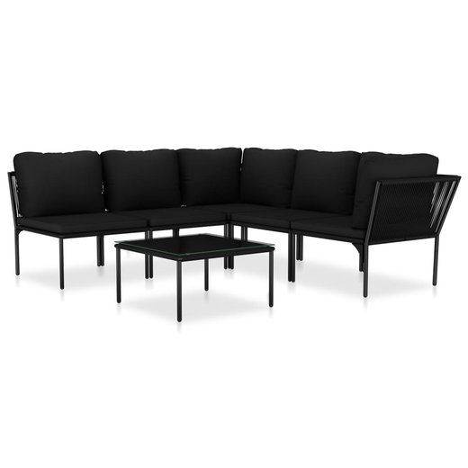 6-tlg. Garten-Lounge-Set mit Auflagen Schwarz PVC