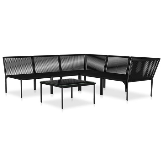 6-tlg. Garten-Lounge-Set mit Auflagen Schwarz PVC