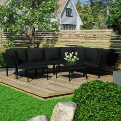 8-tlg. Garten-Lounge-Set mit Auflagen Schwarz PVC