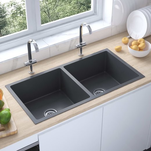 Handgemachte Einbausple Schwarz Edelstahl