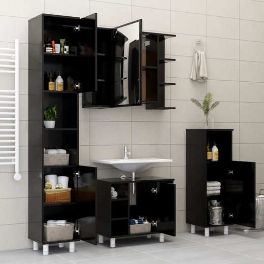 Badezimmerschrank Schwarz 30x30x95 cm Spanplatte