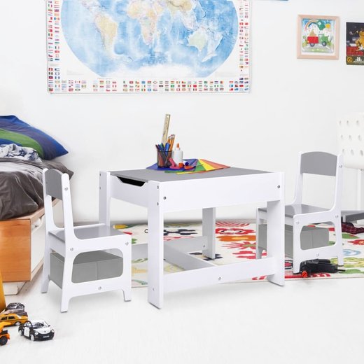 Kindertisch mit 2 Sthlen Wei MDF