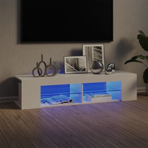 TV-Schrank mit LED-Leuchten Hochglanz-Wei 135x39x30 cm