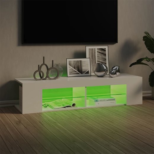 TV-Schrank mit LED-Leuchten Hochglanz-Wei 135x39x30 cm