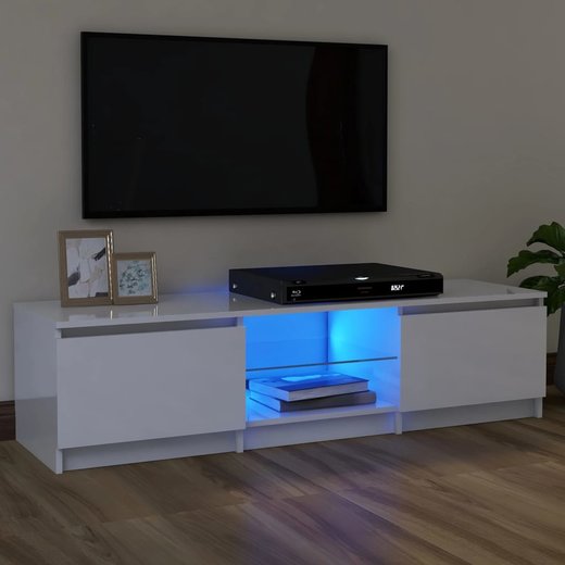 TV-Schrank mit LED-Leuchten Hochglanz-Wei 120x30x35,5 cm
