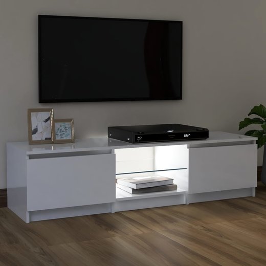 TV-Schrank mit LED-Leuchten Hochglanz-Wei 120x30x35,5 cm