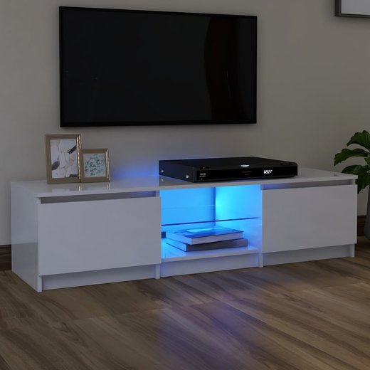 TV-Schrank mit LED-Leuchten Hochglanz-Wei 140x40x35,5 cm
