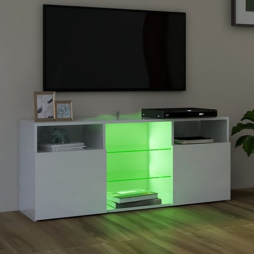 TV-Schrank mit LED-Leuchten Hochglanz-Wei 120x30x50 cm
