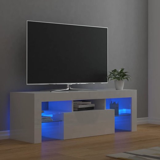 TV-Schrank mit LED-Leuchten Hochglanz-Wei 120x35x40 cm