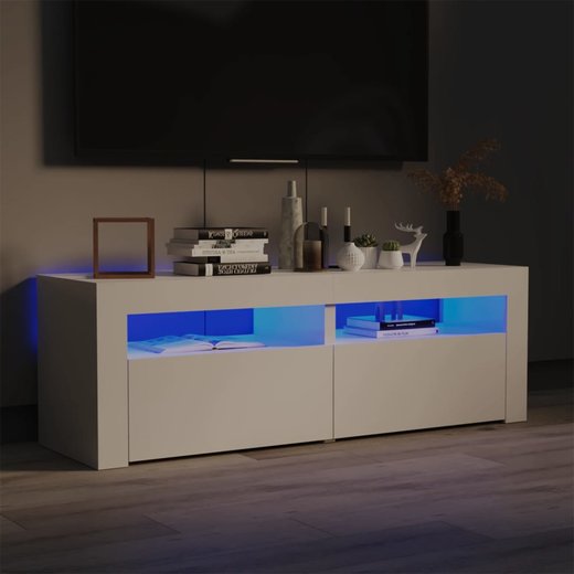 TV-Schrank mit LED-Leuchten Hochglanz-Wei 120x35x40 cm