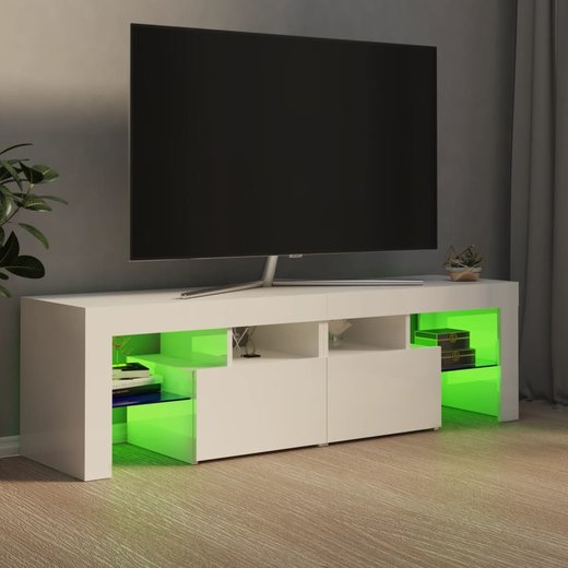 TV-Schrank mit LED-Leuchten Hochglanz-Wei 140x35x40 cm