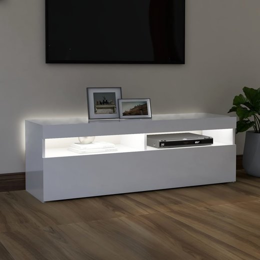 TV-Schrank mit LED-Leuchten Hochglanz-Wei 120x35x40 cm