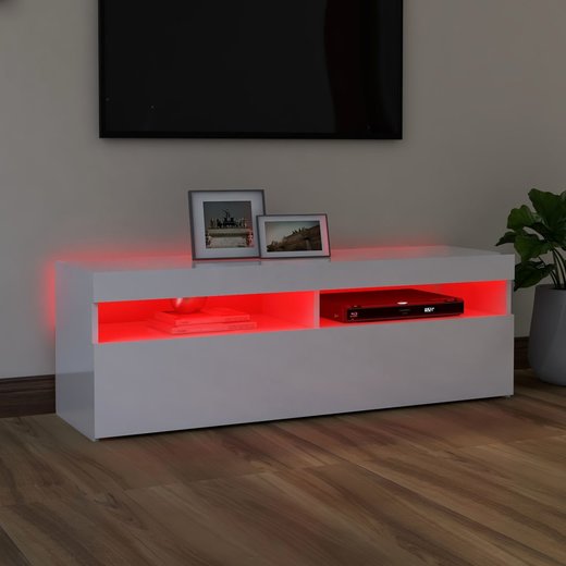 TV-Schrank mit LED-Leuchten Hochglanz-Wei 120x35x40 cm