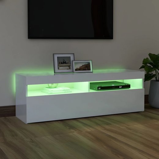 TV-Schrank mit LED-Leuchten Hochglanz-Wei 120x35x40 cm
