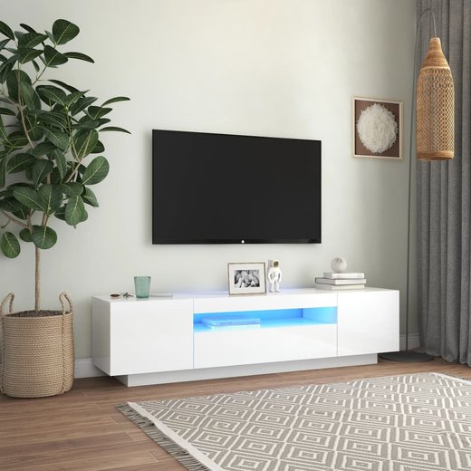 TV-Schrank mit LED-Leuchten Hochglanz-Wei 160x35x40 cm