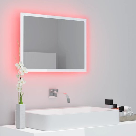 LED-Badspiegel Hochglanz-Weiß 60x8,5x37 cm Spanplatte