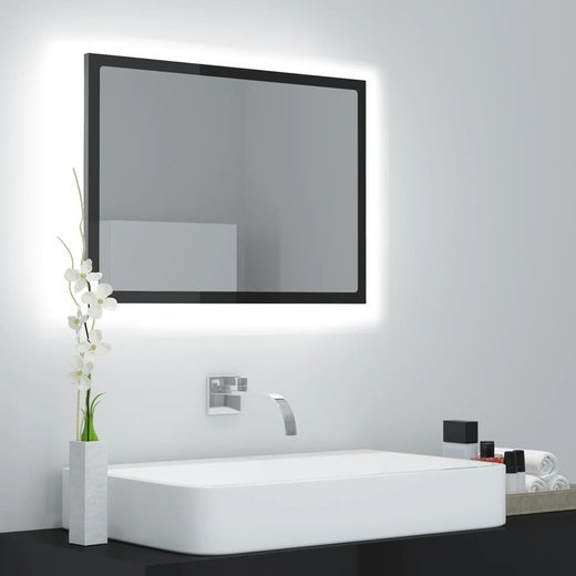 LED-Badspiegel Hochglanz-Schwarz 60x8,5x37 cm Spanplatte