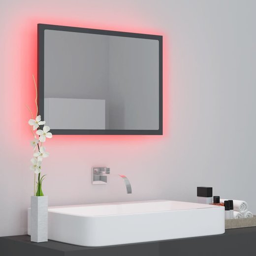 LED-Badspiegel Hochglanz-Grau 60x8,5x37 cm Spanplatte