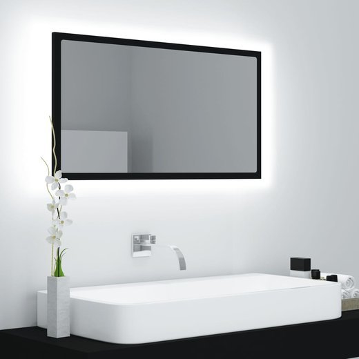 LED-Badspiegel Schwarz 80x8,5x37 cm Spanplatte