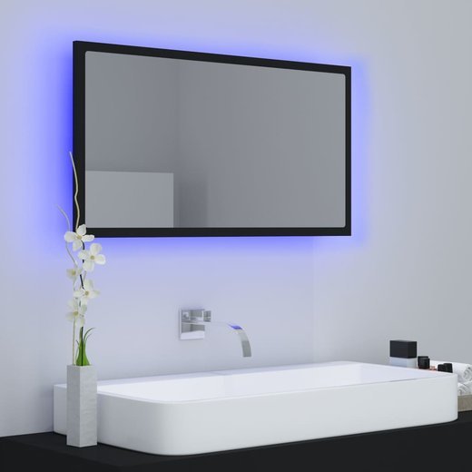LED-Badspiegel Schwarz 80x8,5x37 cm Spanplatte