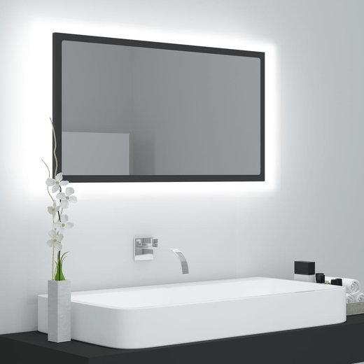 LED-Badspiegel Grau 80x8,5x37 cm Spanplatte