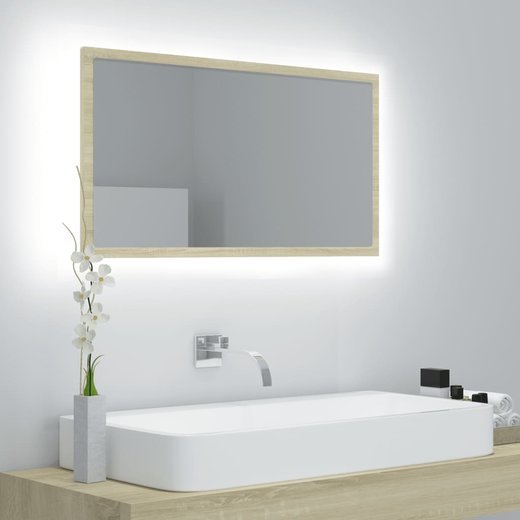 LED-Badspiegel Sonoma-Eiche 80x8,5x37 cm Spanplatte
