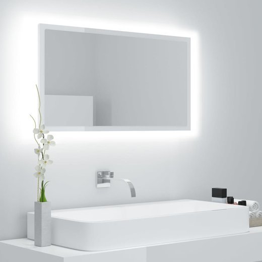 LED-Badspiegel Hochglanz-Wei 80x8,5x37 cm Spanplatte