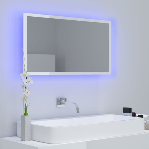 LED-Badspiegel Hochglanz-Wei 80x8,5x37 cm Spanplatte