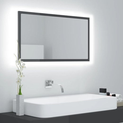 LED-Badspiegel Hochglanz-Grau 80x8,5x37 cm Spanplatte