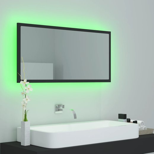 LED-Badspiegel Grau 90x8,5x37 cm Spanplatte