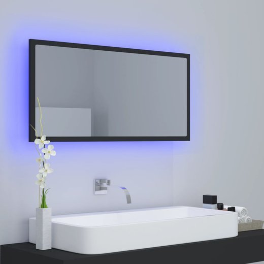 LED-Badspiegel Grau 90x8,5x37 cm Spanplatte
