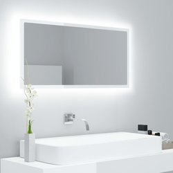 LED-Badspiegel Hochglanz-Wei 90x8,5x37 cm Spanplatte