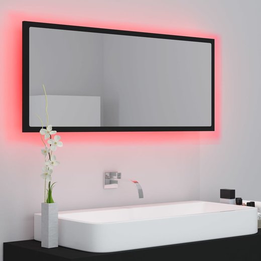 LED-Badspiegel Schwarz 100x8,5x37 cm Spanplatte