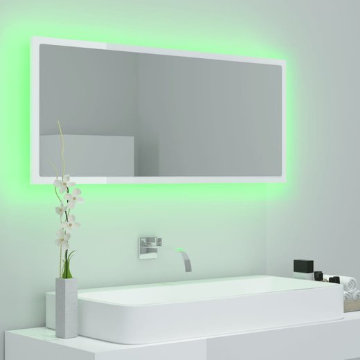 LED-Badspiegel Hochglanz-Weiß 100x8,5x37 cm Spanplatte
