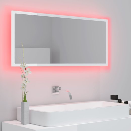 LED-Badspiegel Hochglanz-Weiß 100x8,5x37 cm Spanplatte