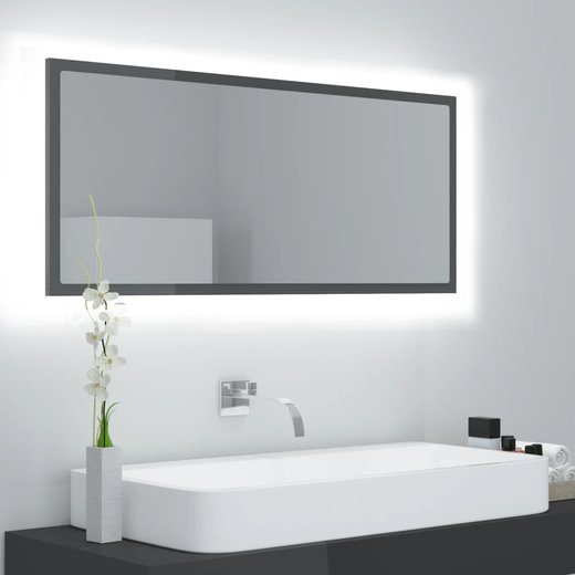 LED-Badspiegel Hochglanz-Grau 100x8,5x37 cm Spanplatte