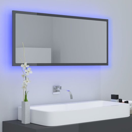 LED-Badspiegel Hochglanz-Grau 100x8,5x37 cm Spanplatte