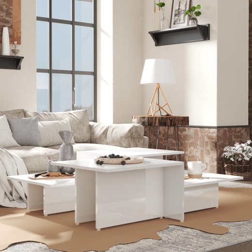 Couchtische 2 Stk. Hochglanz-Wei 111,5x50x33 cm Spanplatte