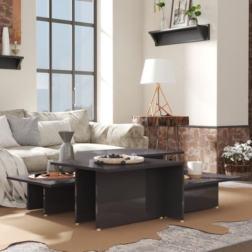 Couchtische 2 Stk. Hochglanz-Grau 111,5x50x33 cm Spanplatte