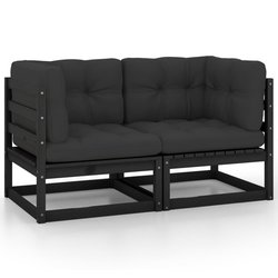 2-Sitzer-Gartensofa mit Kissen Schwarz Kiefer Massivholz