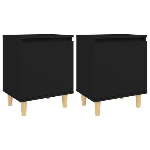 Nachttische mit Massivholz-Beinen 2 Stk. Schwarz 40x30x50 cm