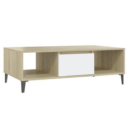 Couchtisch Wei und Sonoma-Eiche 103,5x60x35 cm Spanplatte