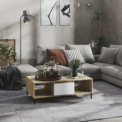 Couchtisch Wei und Sonoma-Eiche 103,5x60x35 cm Spanplatte