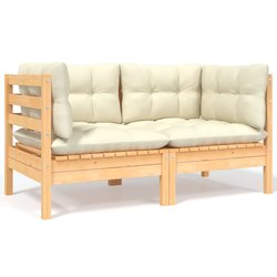 2-Sitzer-Gartensofa mit Creme Kissen Massivholz Kiefer