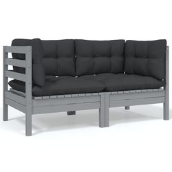 2-Sitzer-Gartensofa mit Kissen Grau Massivholz Kiefer