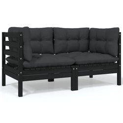 2-Sitzer-Gartensofa mit Kissen Schwarz Massivholz Kiefer