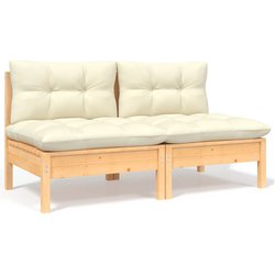 2-Sitzer-Gartensofa mit Creme Kissen Massivholz Kiefer